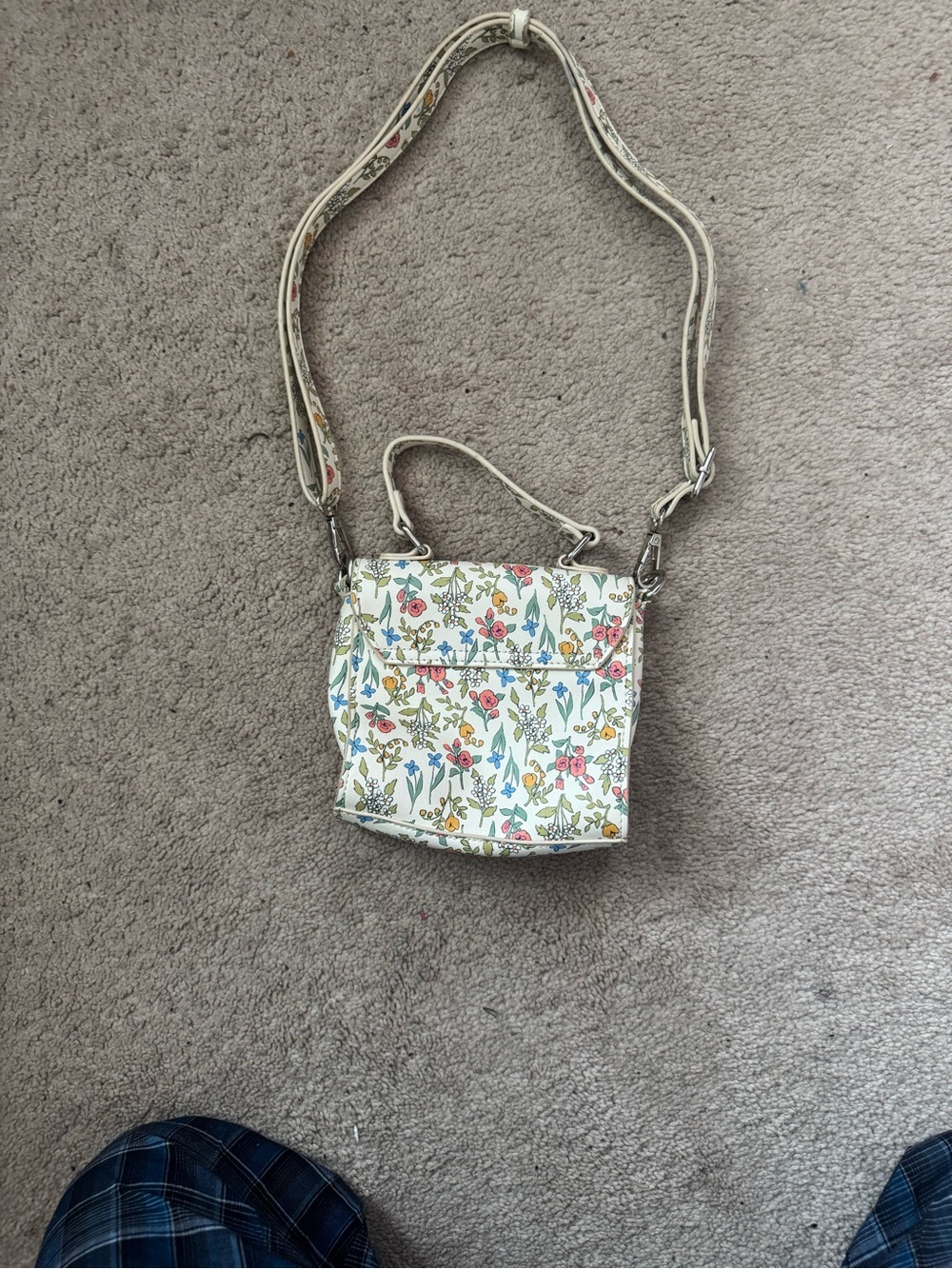 Floral Print Cream Crossbody Bag with Adjustable Strap - Picture 2 of 2